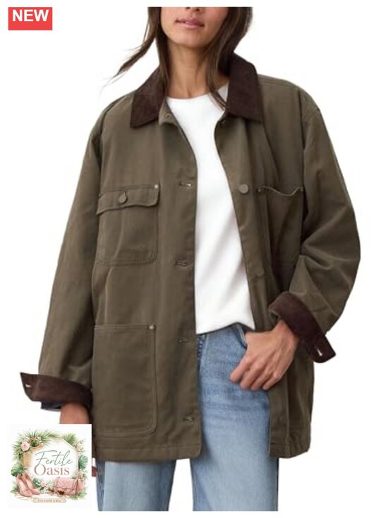 Jackets & Blazers - Womens Utility Barn Jacket Oversized Corduroy Collar Cotton Coat